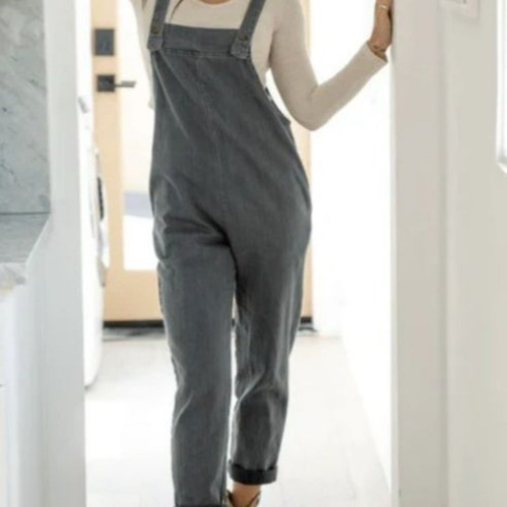 Sozy Molly Overalls Soft Cozy Gray Women's Adjustable Straps Side Pockets M